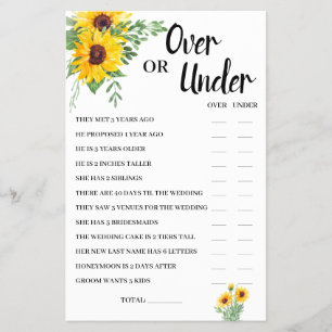 Over of Onder Zonnebloemen Bruidsfeest Spelkaart Flyer