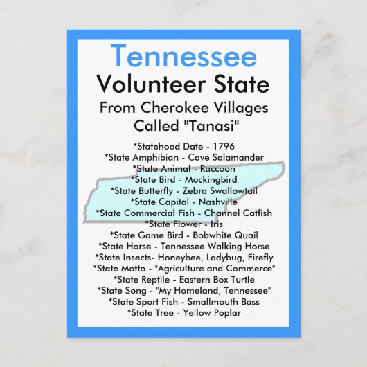 Over Tennessee Briefkaart (Voorkant)