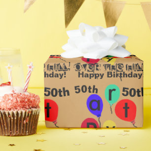 Over the Hill Birthday Balloons Wrapping Paper Cadeaupapier