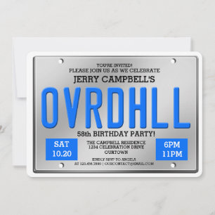 Over the Hill Licence Bord Birthday Invitations Kaart