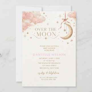 Over the Moon Baby Girl Baby Shower Kaart