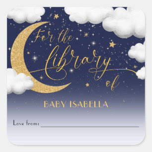 Over the Moon Baby shower Boekplaat Vierkante Sticker