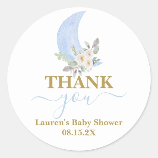 Over the moon Baby shower Boy Ronde Sticker (Voorkant)