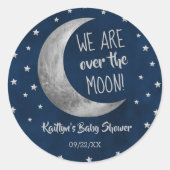 Over the Moon | Baby shower Classic Round Sticker (Devant)
