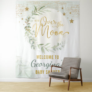 Over the Moon Baby Shower Groene Begroeting met Go Wandkleed