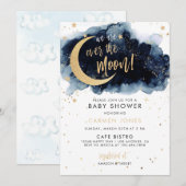 Over the Moon Baby shower Invitation, Blue Cloud I Kaart (Voorkant / Achterkant)