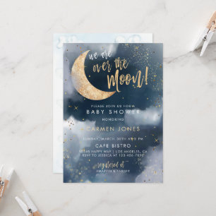 Over the Moon Baby shower Invitation, Blue Cloud I Kaart