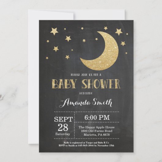 Over the Moon Baby shower Invitation Gold Glitter Kaart (Voorkant)