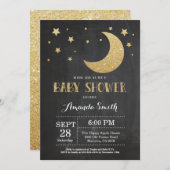 Over the Moon Baby shower Invitation Gold Glitter Kaart (Voorkant / Achterkant)