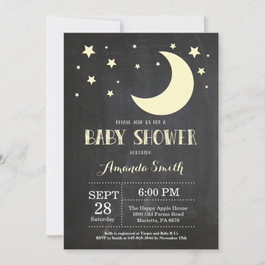 Over the Moon Baby shower Invitation Yellow Kaart (Voorkant)