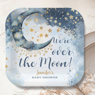 Over The Moon Baby Shower Jongen Blauwe Papieren B Bordje