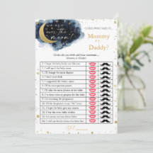 Over the Moon Baby Shower Mommy Or Daddy Game Card