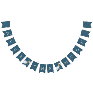 Over the Moon Baby shower Navy Blue Bunting Flags Vlaggetjes