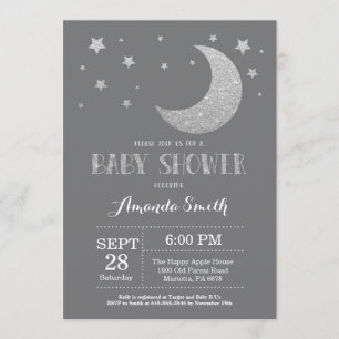 Over the Moon Baby shower Nodig Silver Glitter uit Kaart