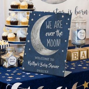 Over The Moon   Baby Shower Ontvangstbord Reclamebord Met Voetstuk