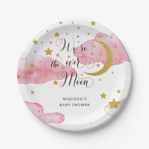 Over the Moon Baby Shower Papieren Borden Bordje