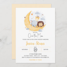 Over the Moon Baby Shower Uitnodigingen Dieren Sch