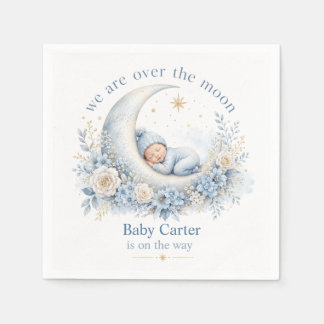 Over the Moon Blauwe Baby Shower met Aangepaste Na Servet
