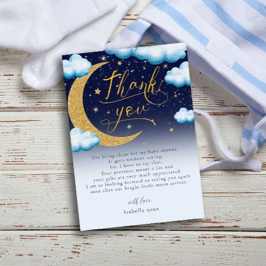 Over the Moon Blue Boy Baby shower Bedankt