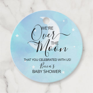 Over the Moon Blue Dank u Baby shower Bedankjes Labels