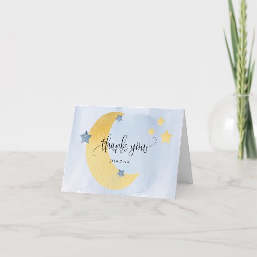 Over the Moon Blue Gepersonaliseerd Baby shower Bedankkaart (Voorkant)