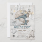 Over the Moon Blue Whale Boho Boy Baby shower Kaart (Voorkant)