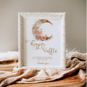 Over the moon boho gouden flora luier loterij Post Poster