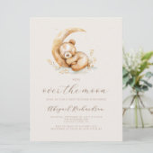 Over the Moon Boho Teddybeer QR Code Baby Shower Kaart (Staand voorkant)
