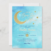 Over the Moon Boy Baby shower Invitation - Blauw Kaart (Voorkant)