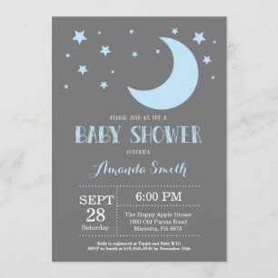 Over the Moon Boy Baby shower Invitation Blue Kaart