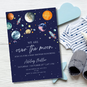 Over The Moon Boy Baby Shower Uitnodiging, Buitenr
