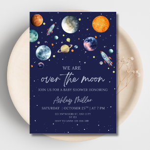Over The Moon Boy Baby Shower Uitnodiging, Buitenr Folie Uitnodiging