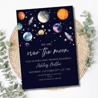 Over The Moon Boy Baby Shower Uitnodiging, Ruimte Kaart