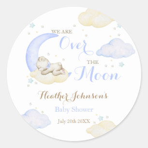 Over The Moon Boy Beer Baby shower Ronde Sticker
