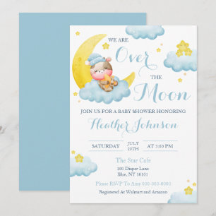Over The Moon Boy Cow Baby Shower Kaart