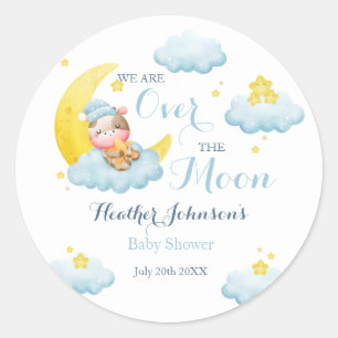 Over The Moon Boy Cow Baby Shower Ronde Sticker