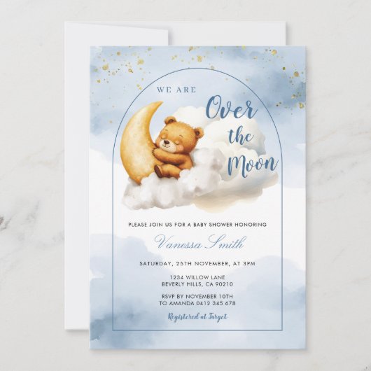 Over The Moon Boy Girl Baby Shower Invitation (Devant)