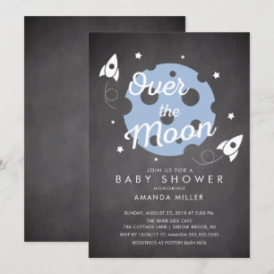 Over the Moon Boys Baby shower Invitation Kaart