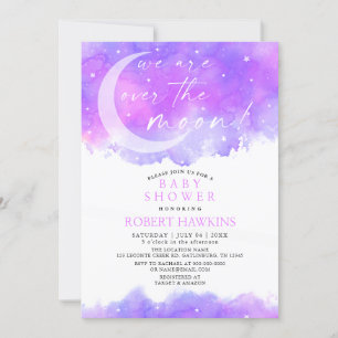 Over the Moon Dreamy Girl Baby shower Invitation Kaart