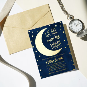 Over The Moon Echte babyshower Folie Uitnodiging
