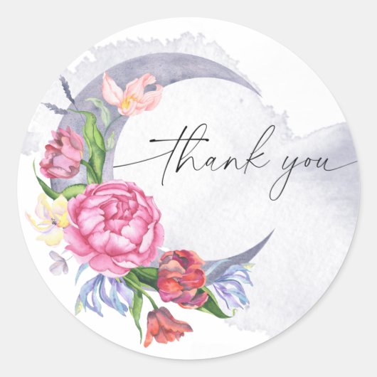 Over the moon Flowers baby shower dank u Ronde Sticker (Voorkant)