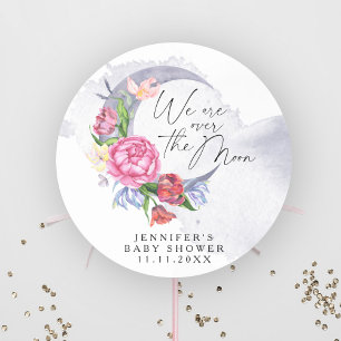 Over the moon Flowers baby shower Ronde Sticker