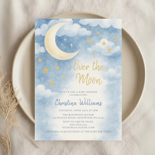 Over the Moon for Baby Shower Invitation