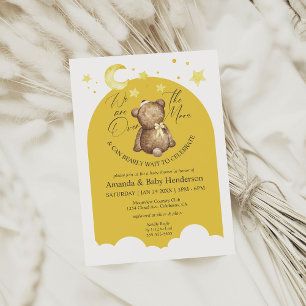 Over The Moon Gele Meisje Teddydbeer Baby Shower Kaart