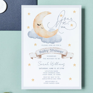 Over the Moon Gender Neutral Script Baby shower Kaart