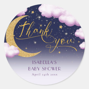 Over the Moon Girl Baby shower Dank je Ronde Sticker