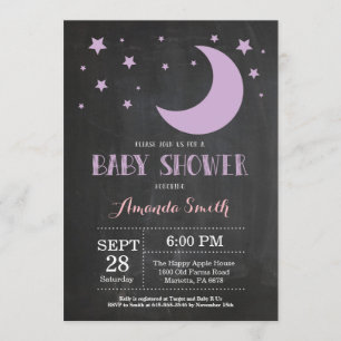 Over the Moon Girl Baby shower Invitation Paarse Kaart