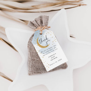Over the Moon Glitter, Blue Thank You Baby shower Cadeaulabel
