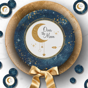 Over the Moon Glittery Stars Baby shower Papieren Bordje