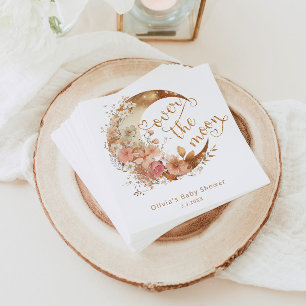 Over the moon gold floral moon baby shower servet